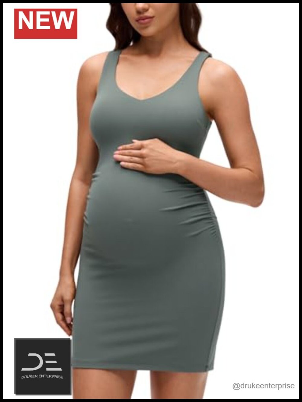 Maternity V Neck Sleeveless Mini Dress Slim Fit Bodycon